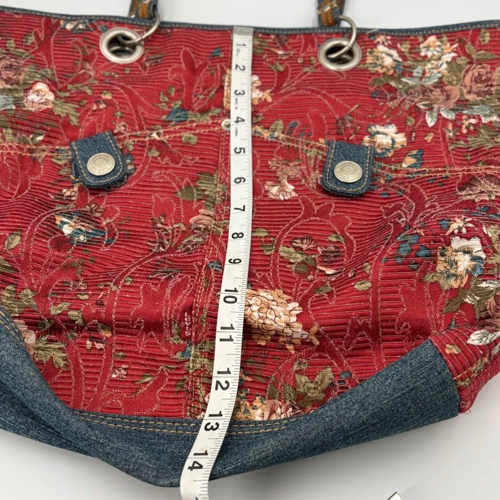 Levis Tote Bag Womens Red Floral Heritage Denim Trim Vintage Y2K‎ Aesthetic